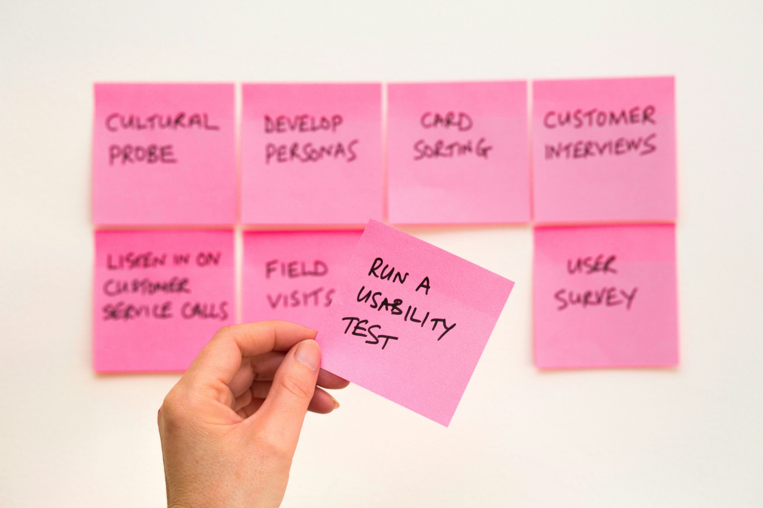 user research methods on post-it notes