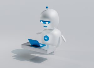 AI powered robot typing on laptop